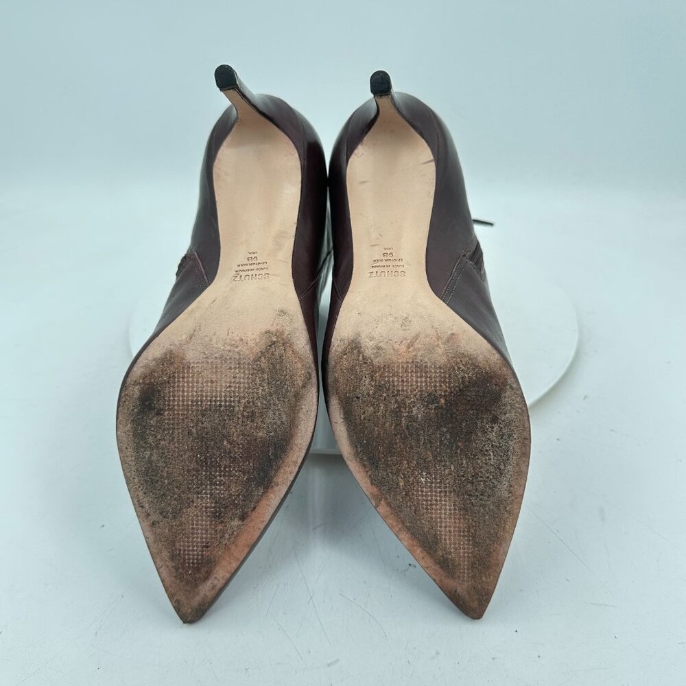 Schutz Women Size 9B Dark Brown Leather Side Zip Pointed Toe Ankle Heel Boot - Picture 8 of 11